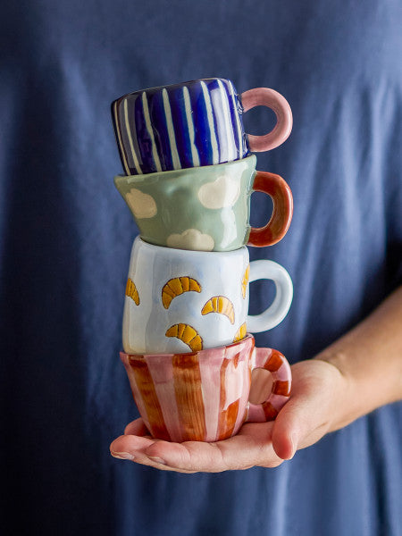 Tazza NINI - strisce blu e bianche con manico rosa
