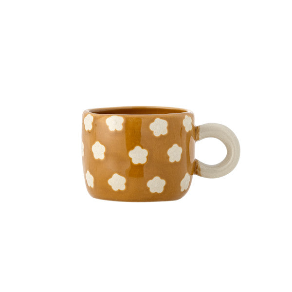Tazza NINI - marrone con fiori bianchi e manico beige
