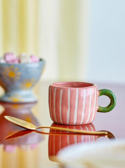Tazza NINI - rosa con righe bianche e manico verde