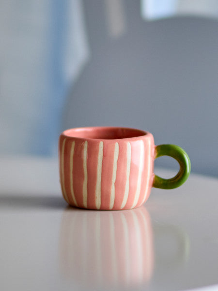 Tazza NINI - rosa con righe bianche e manico verde