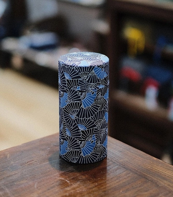 Scatola per tè rivestiti di carta Washi giapponese - Ventagli blu notte