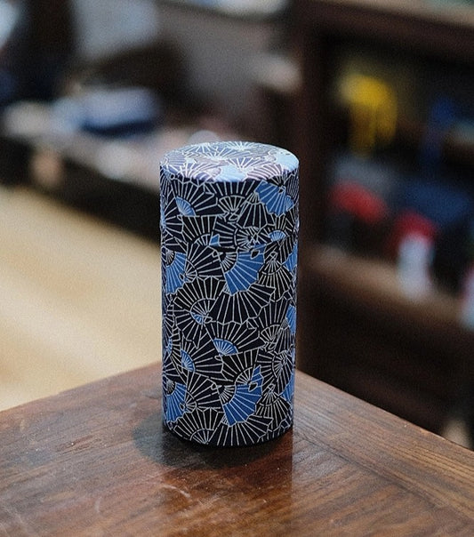 Scatola per tè rivestiti di carta Washi giapponese - Ventagli blu notte